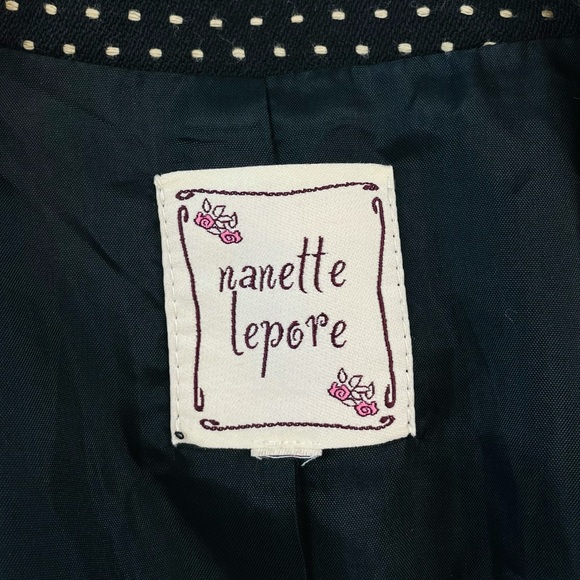(VTG) NANETTE LEPORE •  Black Embroidered Dot Pattern Wool Blazer - Picture 14 of 16